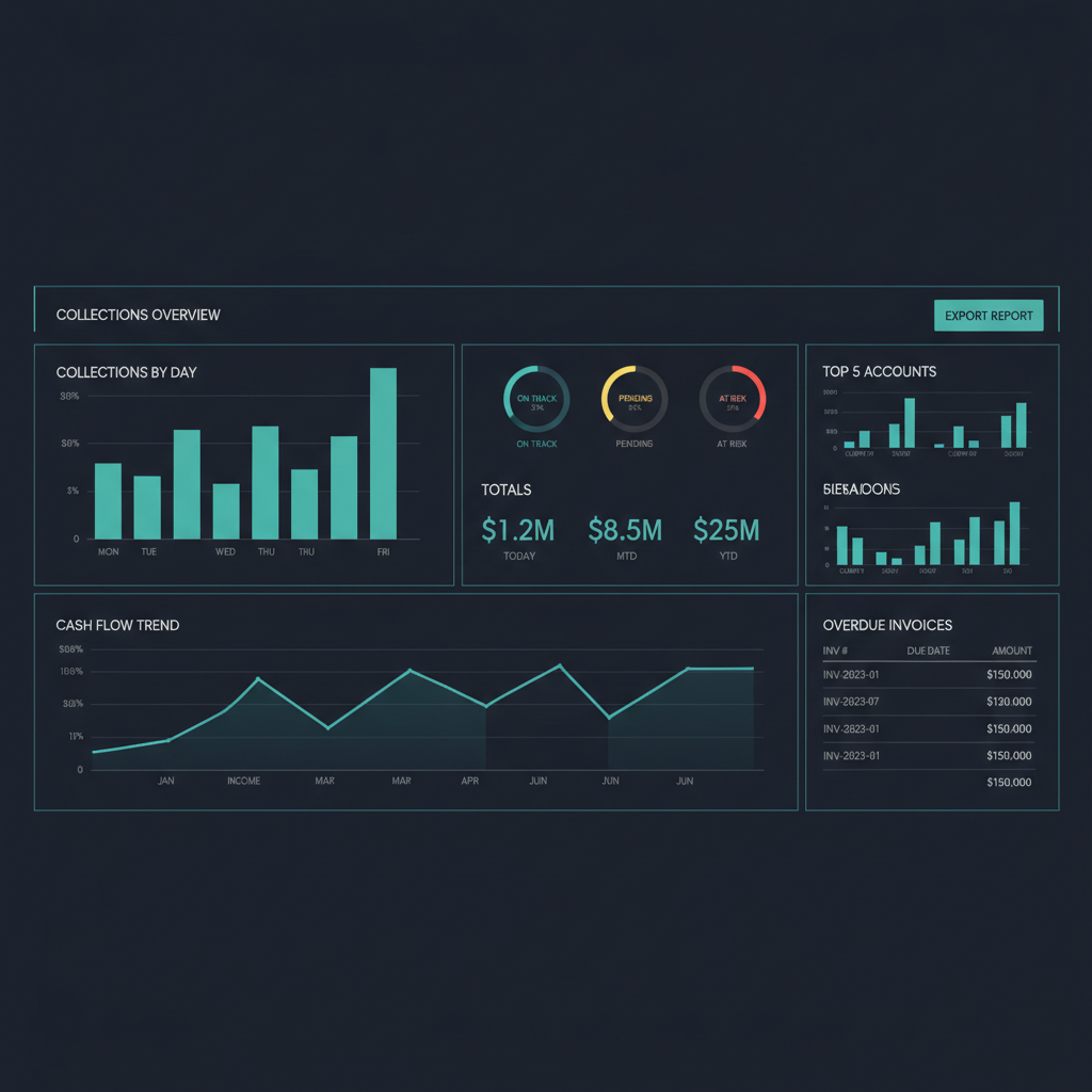 WFP financial dashboard showing collections and cash flow visualization